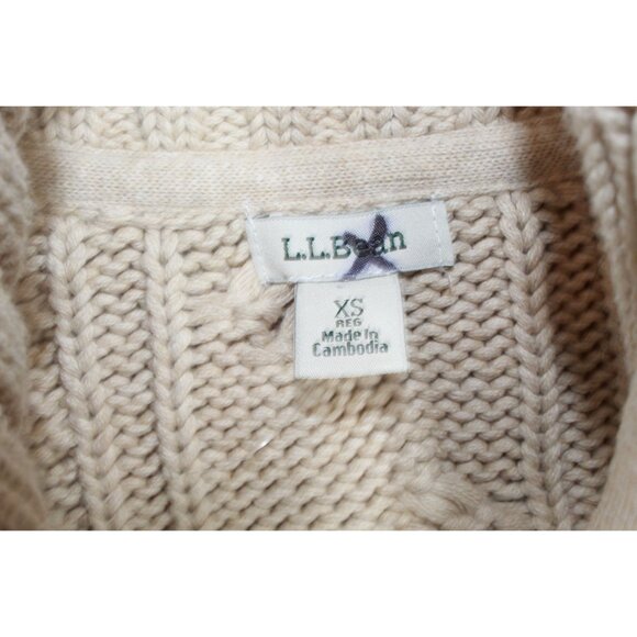 LL Bean Double L Cable Sweater Zip Cardigan Cream Size XS - Picture 4 of 10
